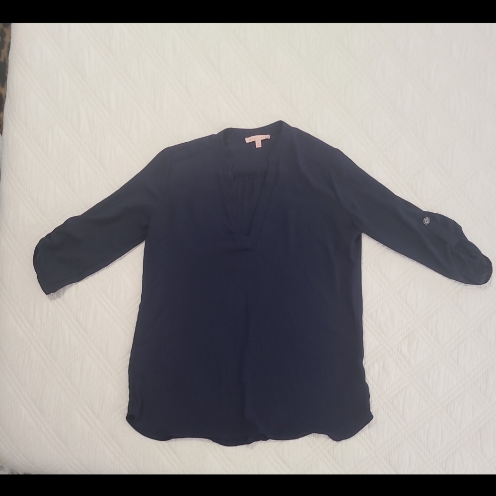 Sheer Navy Blue 3/4" Sleeve Blouse